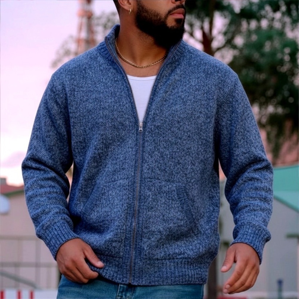 Peruvian Soul Baby‎ Alpaca Cardigan Sweater Mens XL Full Zip Mock Heather Navy